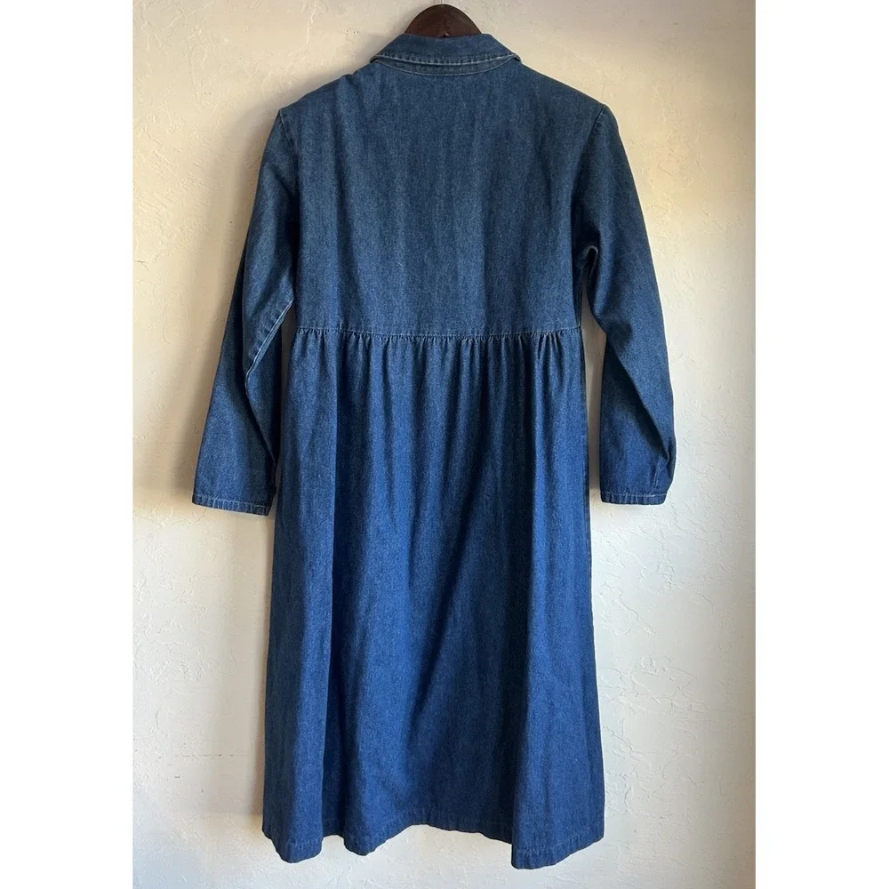 Vintage Miss & Mrs Denim Midi Shirt Dress L Cowgirl Novelty Studded Rhinestone - Picture 2 of 11